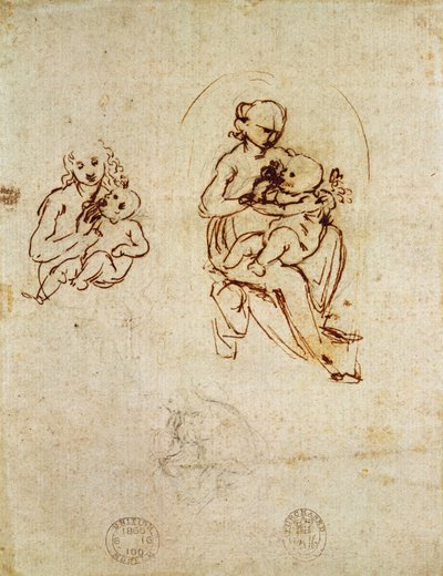 Estudio para la Virgen y el Niño, c.1478-1480 (tinta y lápiz sobre papel) de Leonardo da Vinci
